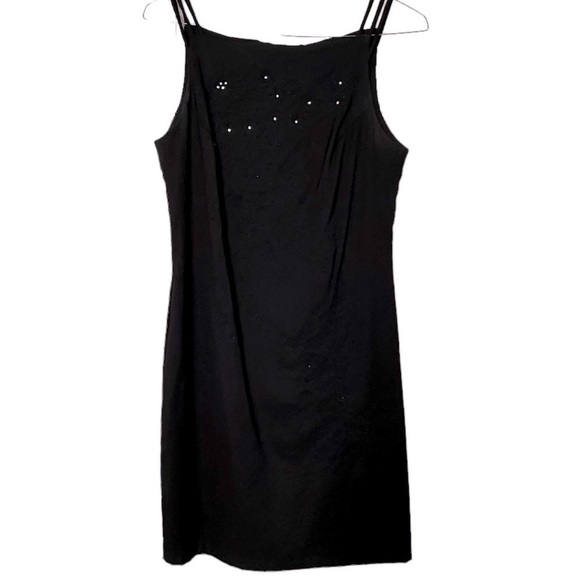 Vtg. CDC Dress Sheath Formal Y2K Black Square Neck Beads Spaghetti Straps Sz 12 - Picture 2 of 12